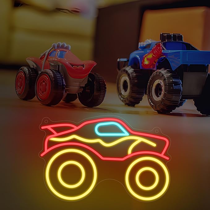 Monster Truck Neon Light, Dimmable LED Truck Neon Wall Sign USB Powered with 4-Color Lights, for Bedroom Living Room Game Room Man Cave Home Birthday Gift for Boys Men