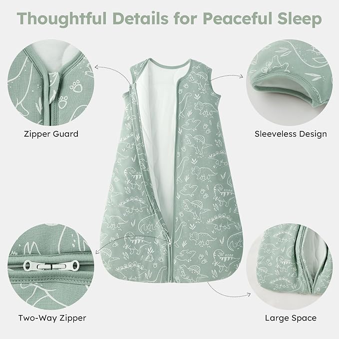 Baby Sleep Sack 18-24 Months, 2.5 TOG Cotton Winter Baby Wearable Blanket with 2-Way Zipper, Warm Soft Sleeping Bag for Toddler Boy Girl, XLarge Dinosaur