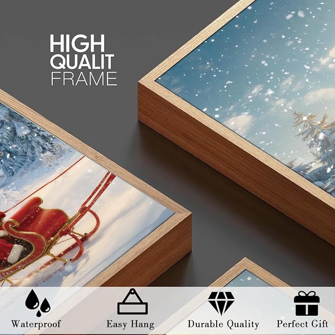 Framed Christmas Wall Art Santa Claus Wall Art Santa Winter Artwork for Living Room Bedroom Dining Room 16x24 Inches Set of 3