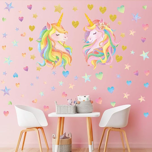SHUCHING Unicorn Wall Decals Peel and Stick, Vinyl DIY Star Heart Wall Sticker, Wall Art Decor for Girls Nursery Baby Playroom Kids Bedroom