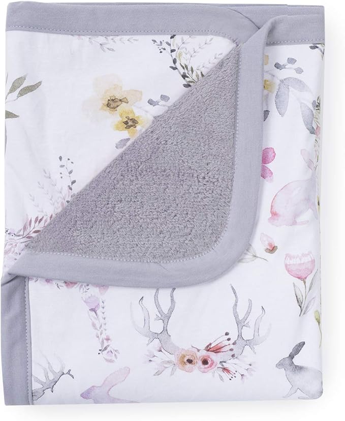 Oilo Baby Blanket, Luxury Soft Plush Chenille Backing & Turkish Cotton Jersey Print, Double Layered, 30" x 40", Rolled Jersey Edge Trim, Machine Washable, Perfect for Infant or Toddlers, Woodland Fawn