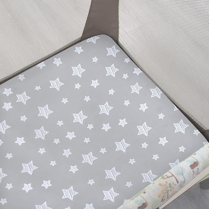 Pack and Play Sheets, 2 Pack Mini Crib Sheets, Stretchy Playard Fitted Sheet, Compatible with Graco Pack n Play, Soft and Breathable Material, Stars & Elephant