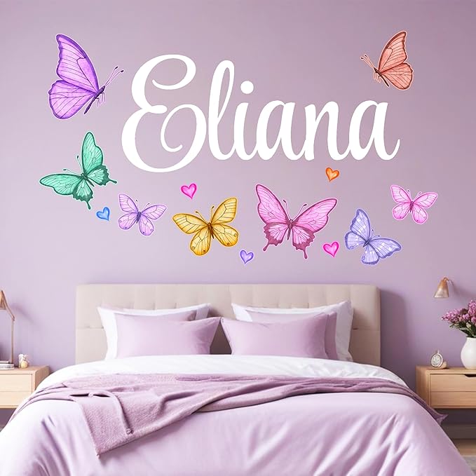 Personalized Name Butterfly Decor I Wall Decals for Girls Bedroom I Pink Room Decor I Butterfly Decorations I Multiple Size & Color Options