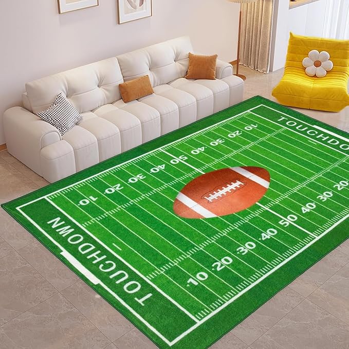 Football Field 5x7 Rug for Boys Bedroom Sports Rugs for Boys Room Decor, Soft Football Rug for Kids Playroom, Area Rug for Game Room or Man Cave Carpet