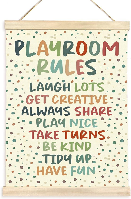 CGBHW Playroom Rules Poster Hanger Frame 12x16 for Kids, Educational Motivational Affirmations Posters Wall Art Hanging Decor for Classroom Nursery Play room Preschool, Kids Room Wall Decor