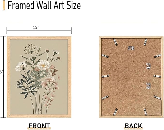 CHMMART 3 Piece Botanical Floral Framed Wall Art Vintage Flower Canvas Art Prints Wildflower Pictures Wall Decor Nature Painting Artwork for Living Room Bedroom Bathroom 12x16in