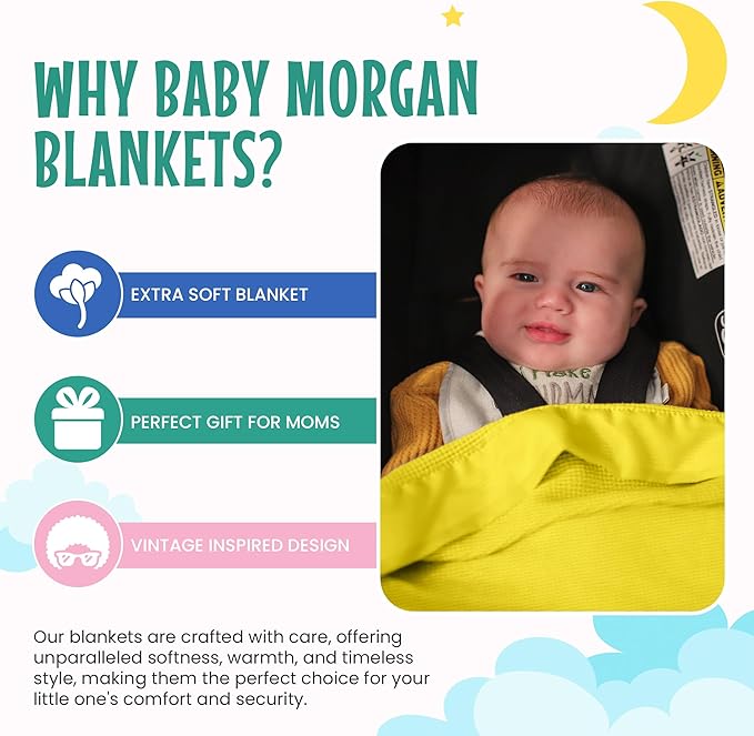 Blankets Thermal Waffle Baby Blanket Crib Bedding - Soft Cozy Warm Infant Thermal Cover for Nursery Stroller or Bassinet, Lightweight Ideal Shower Gift, Nylon Trim Yellow 36" x 50"