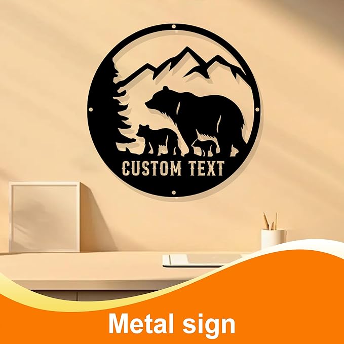 Custom Bear Metal Wall Sign, Personalized Bear Metal Wall Decor, Custom Name Signs, Personalized Cabin Sign, Bear Lover's Gifts