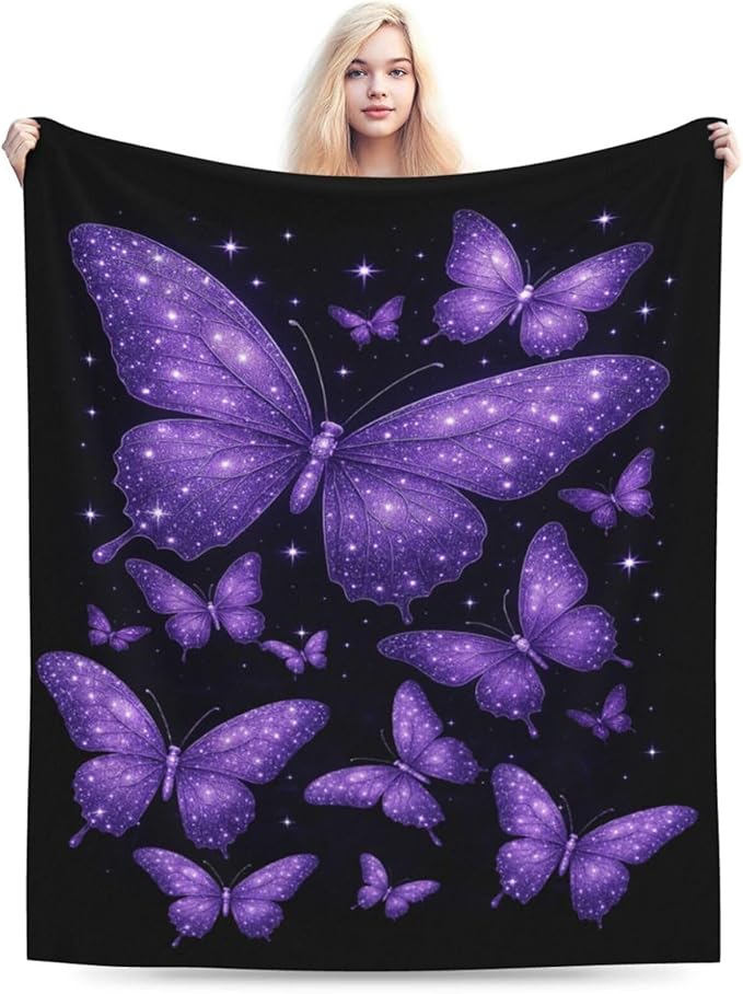 Butterfly Blanket for Women Beautiful Purple Butterflies Fleece Blanket Soft Cozy Fuzzy Plush Warm Stuff Animal Bedding Blankets Gifts for Girls Boys Kids Adult Men 40"X50"