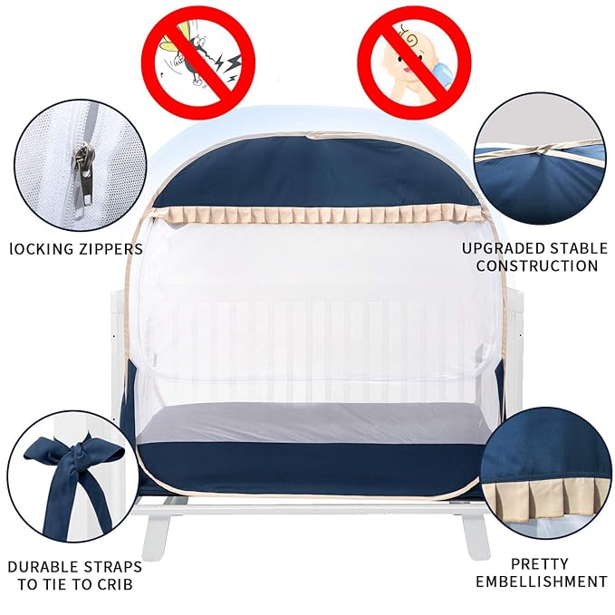 Safety Crib Tent,Safety Pop Up Tent for Baby Crib,Crib Tent Cover to Keep Baby from Climbing Out and Mosquito bite