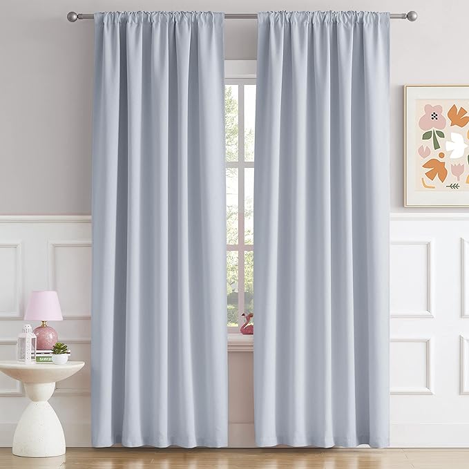 DUALIFE Silver Grey Curtains Room Darkening Curtains, Rod Pocket and Back Tab Thermal Insulated Drapes 52x96 Inch，2 Panels