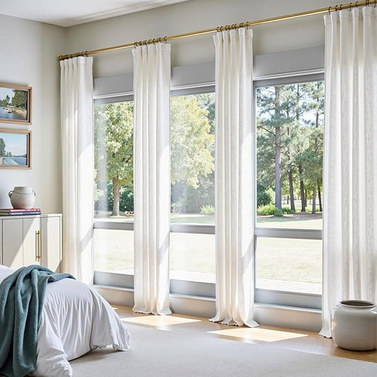 jinchan Linen Curtains 50W x 96L Inch Off White for Living Room Farmhouse Curtains Clip Rings Back Tab Rod Pocket Drapes 4-Panel Set