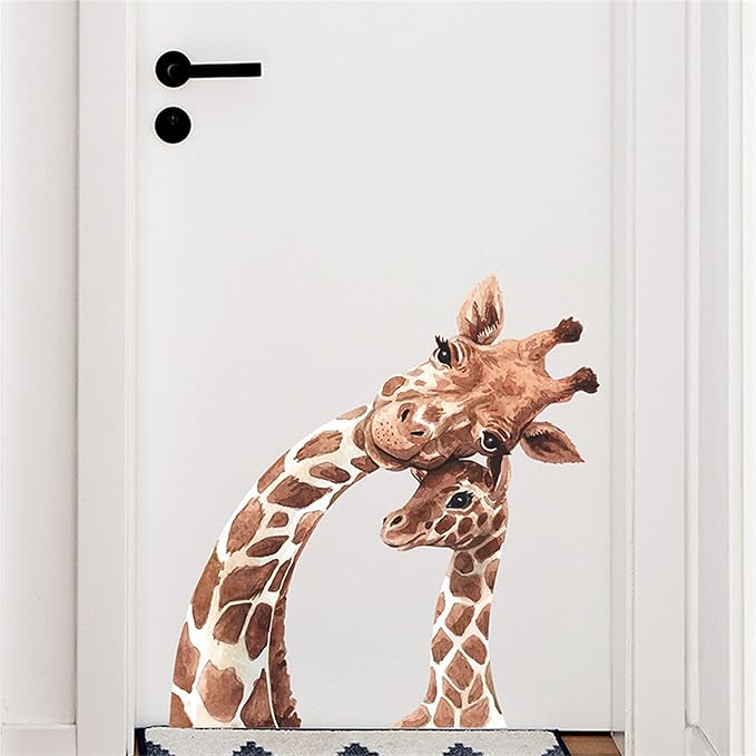 ROFARSO Lifelike Cute Lovely Mother and Little Giraffe Animal Wall Sticker Removable Wall Decal Peel and Stick Wall Art Decoration Home Decor for Nursery Kid Baby Bedroom Living Room Playing Room