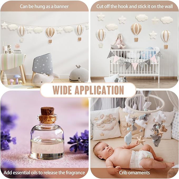 Poen 10 Pcs Star Hot Air Balloon and Cloud Nursery Decor Western Wall Decor for Bedroom Mini Felt Clouds Stars Hot Air Balloon Nursery Felt Wall for Kids Baby Bedroom(Khaki)