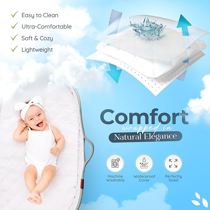 Moses Basket for Newborns – Baby Changing Basket with Waterproof Pad – Reinforced Mesh Sides – Includes Travel Case – Portable Diaper Basket for Dresser Top or Nursery Use (Cotton, Teal)