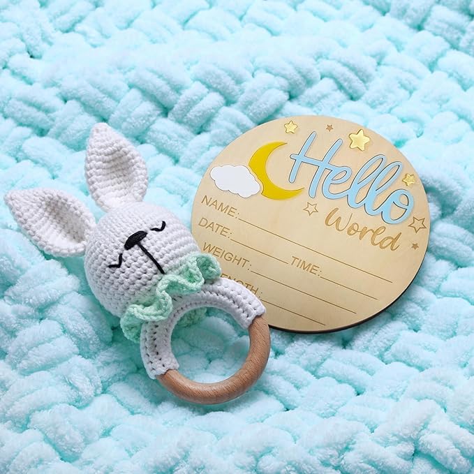 2Pcs Baby Announcement Sign Set, 5.9 Inch Hello World Newborn Sign and IT’S A Boy Welcome Signs, Baby Name Sign with Ink Pad for Hand & Footprints, 3D Wooden Birth Gifts for Hospital Shower Nursery