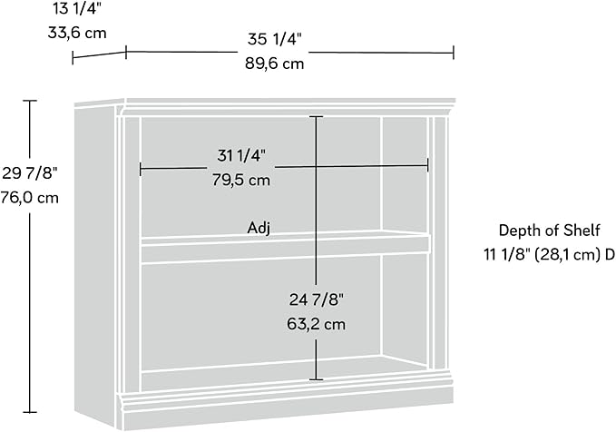 Sauder 2 Tier Book Shelf Wooden Bookcase Multipurpose Bookshelf for Home Office, Living Room, in Chalked Chestnut