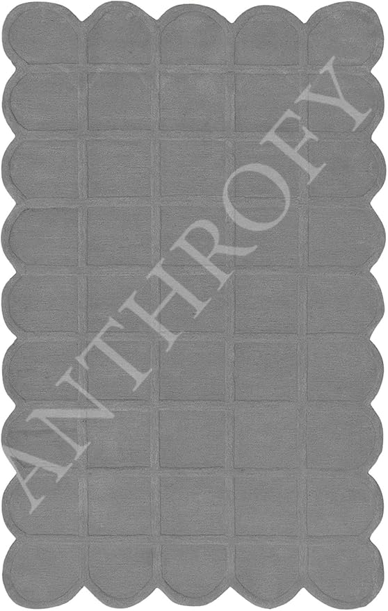 Selena Scallop Area Rug - 8’ x 10' – Handmade Wool Area Rugs – Dark Grey – Rugs for Living Room, Bedroom – Anti-Skid – Carpets with Non-Slip Natural Backing with 100% Cotton