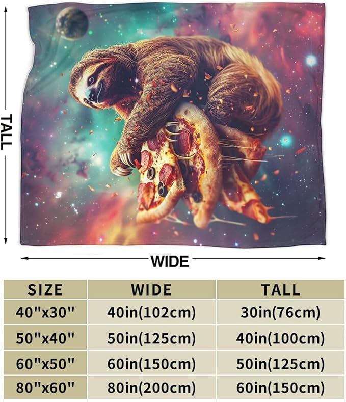 Sloth Blanket Space Galaxy Throw Blanket Pizza Animals Flannel Stuff Merch Cozy Decor Fleece Plush Fuzzy Warm Lightweight Bedding Sloth Lover Gifts for Women Men Girl Boy Couch Soft 50"X40"