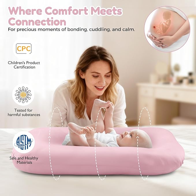 Baby Lounger & Snuggle Nest for Newborn 0-24 Months, Baby Nest Supervised Breathable Cotton for Newborn, Newborn Essentials Gifts, Breathable Portable Infant Lounnger for Travel and Home(Pink
