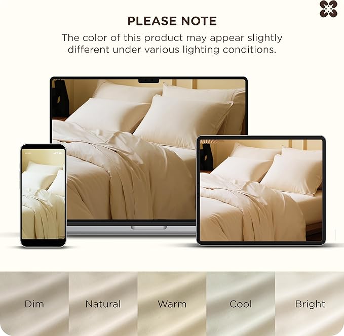 Bedsure Cotton Duvet Cover Queen Size, Cotton & Rayon Derived from Bamboo Blend Duvet Cover Set for Hot Sleepers, Ultra-Soft, Breathable & Lightweight Home Bedding for All Seasons (Beige, 90"x90")