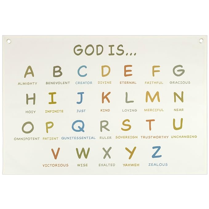 Christian Bible Verse Scripture Rectangular Banner Flag Wall Decor Gift for Baby Boy Girl Kids,Nursery Bedroom Homeschool Reading Room Decor-God is ABC Theme-Baby,Shower Birthday Christmas Gift