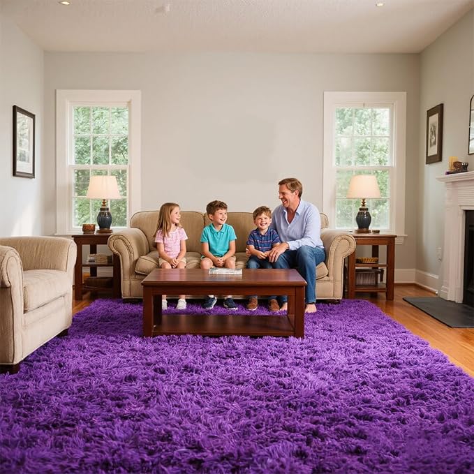 Purple Area Rugs for Girls Bedroom Living Room, 6x9 Fluffy Fuzzy Shaggy Carpet for Kids Playroom Nursery, Thick Soft Plush Mat for Kids Baby Boys Teen Dorm Home Decor Aesthetic