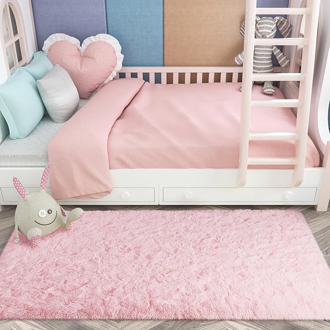 Merelax Soft Runner Rugs for Living Room Hallways Entry, Non-Slip 2x6 Pink Fluffy Girls Bedroom Rug, Plush Shaggy Fuzzy Furry Cute Shag Carpet for Baby Nursery Children Kids Teens Room Holiday Decor