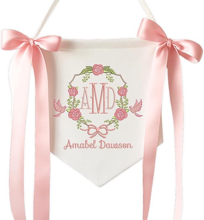 EMBROIDERED Name Baby Banner, Baby Flag with Monogram Name, Personalized Baby Name Sign, Customizable Baby Name, Baby Announcement Sign for Hospital (09)