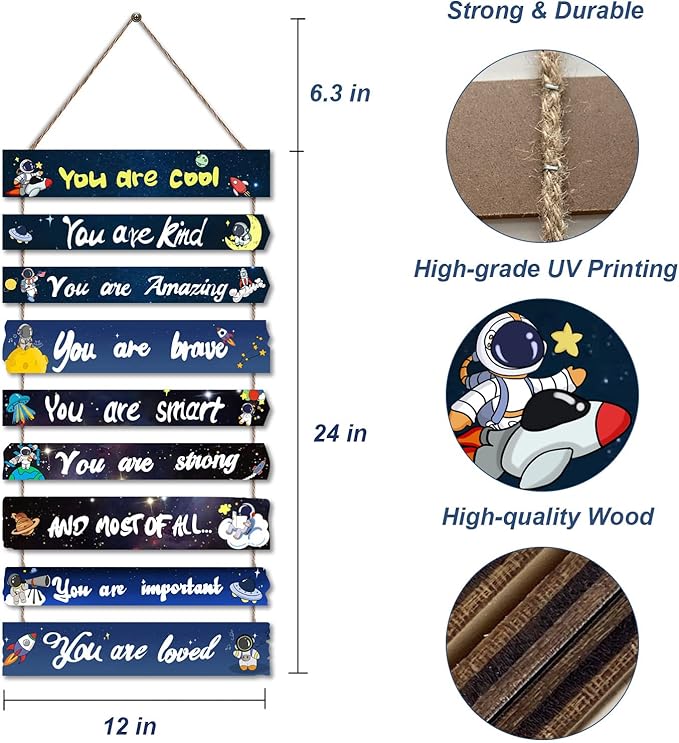JEVUVU Outer Space Room Decor for Teen Boys Aesthetic, Cool Bedroom Wall Decor for Baby Boy, Navy Blue Kids Wall Art Signs, Fun Stuff Black Decorations for Nursery Bed Room Dorm Classroom Bathroom