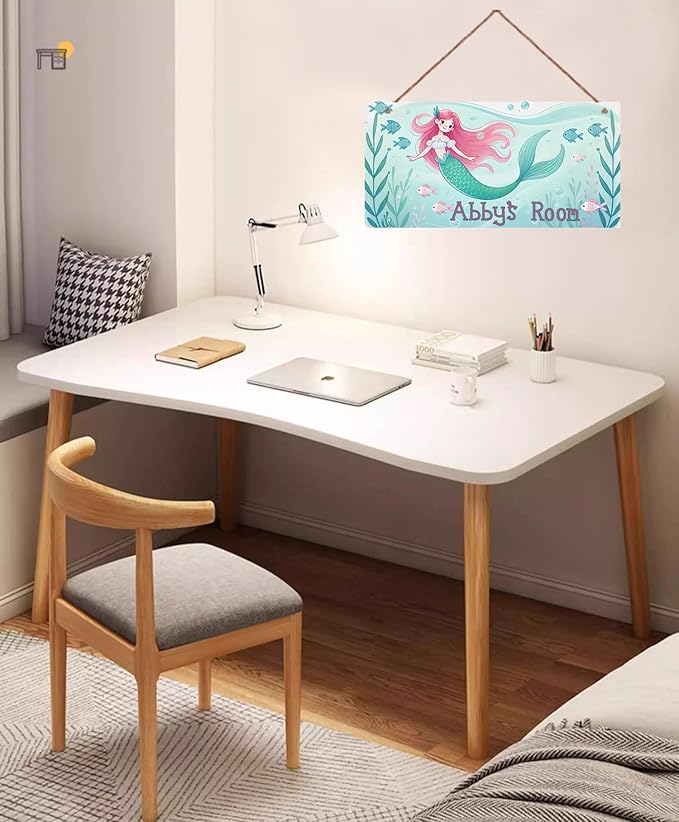 Personalized Sign Mermaid Decor For Girls Room and Baby Nursery Kids Bedroom Custom Name Wood Plaque Hanging Plate Ocean theme Wall Art Decor