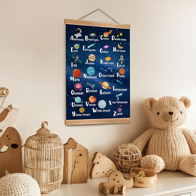 ZTGDA Space Alphabet Poster Set of 1, Children's Room Wall Art, Cosmic ABC Banner Poster, Letter Banner Wall Hanging Decor for Toddler Room Playroom Nursery Wall Classroom Decor 12x16inch (Space ABC)