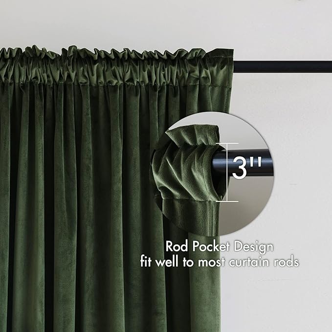 MIULEE Olive Green Velvet Curtains Thermal Insulated Blackout Curtain Drapes for Bedroom Living Room Darkening 92 Inches Long Curtains Panels Rod Pocket Set of 2