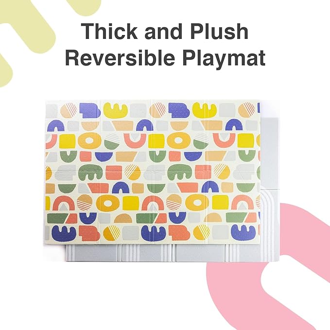 ORIBEL PurePlay Baby Play mat | 79" x 59" | Odour Free | Easy to Clean | Water & Stain-Resistant | Reversible & Foldable | 3 Layer Protection| Scratch Resistant (Happy Palette)