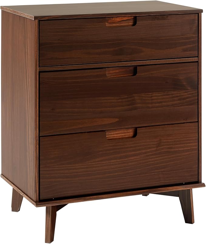 Walker Edison Sloane 3-Drawer Groove Handle Solid Pine Wood Dresser, 36 Inch, Walnut