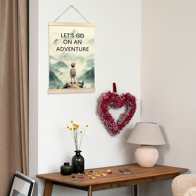 Hiuwevt Adventure Nursery Wall Art, Let's Go on an Adventure Poster Hanger Frame, Mountain Nursery Wall Art Home Decor for Kids Little Boys Toddler Room Bedroom Playroom, 12x16 Inch