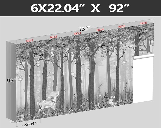 XMPMBM-Grey Cartoon Tree Nursery Room Fabric Wallpaper Misty Forest Wall Mural-W 132" X H 92"（93 Square Foot）