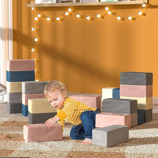 24 PCS Modular Kids Play Block Couch Child Sectional Soft Sofa Toddler Building Fortplay Climbing Bedroom Playroom Baby Convertible Floor Foam Cushion for Boys & Girls (24pcs+Rectangle)