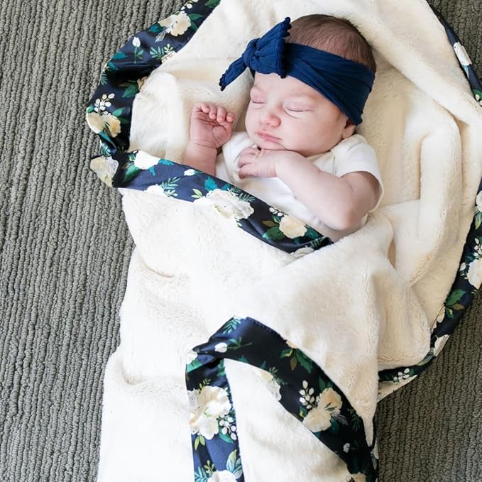 SARANONI Receiving Blankets for Babies | Ultra-Soft Lush and Boutique Quality Baby Blanket | Satin Border Rose Blossom - 40"x30"