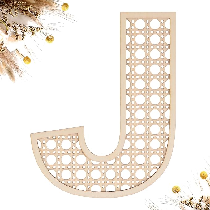 Wooden Rattan Letters 8 inch Wood Letters J for Wall Decor Crafts Boho Nursery Decor for Baby Shower Wedding Bedroom Name Signs Large Rustic Letter Home Decoration
