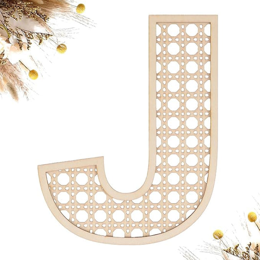 Wooden Rattan Letters 8 inch Wood Letters J for Wall Decor Crafts Boho Nursery Decor for Baby Shower Wedding Bedroom Name Signs Large Rustic Letter Home Decoration