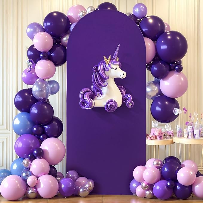 Purple Arch Cover 7.2FT Spandex Fitted Wedding Arch Stand Covers Round Top Chiara Arch Covers Stretchy Backdrop Cover for Birthday Party Ceremony Banquet Decoration