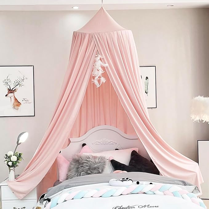 Princess Bed Canopy for Girls, Extra Large Hanging Canopy for Bed, Dreamy Play Tent for Girls Room Bedroom Decoration, Breathable Canopy Bed Curtain for Children Reading Nook - Coral Pink