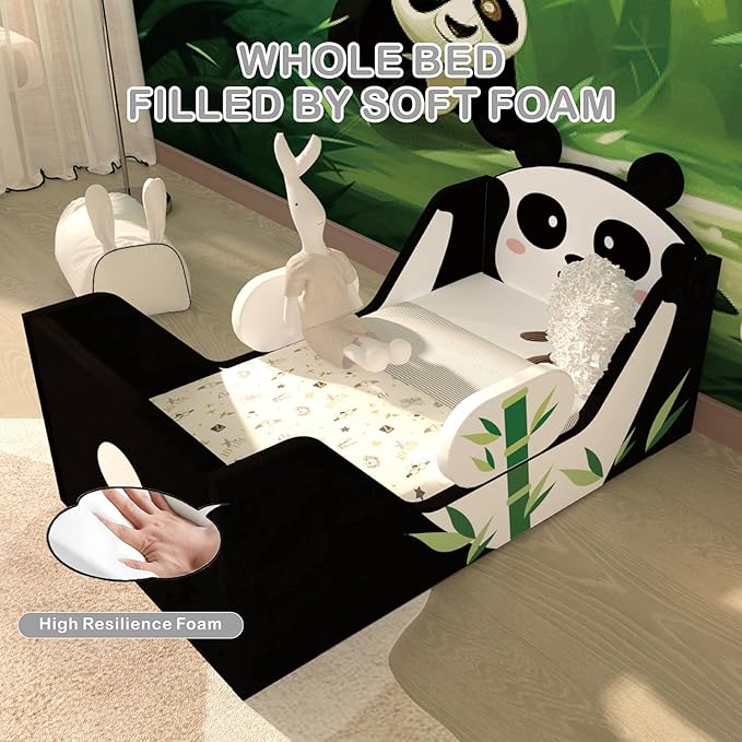 Toddler Beds, Child Beds for Kids with Extra Safty Broad, Standard Crib Size Animal Toddler Bed, Certified Fabric Toddler Beds,Toddler Floor Beds (Panda)
