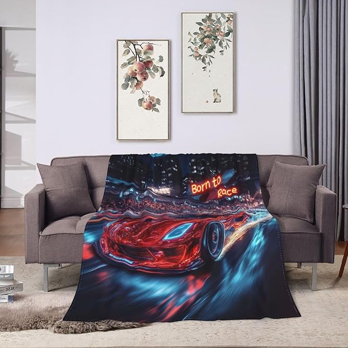 Car Blanket Cars Decor Throw Blanket Super Soft Flannel Lightweight Fluffy Plush Cozy Fuzzy Fleece Racing Lover Gifts Blanket for Kids Boys Adults Man for Bed Sofa 40"X50"