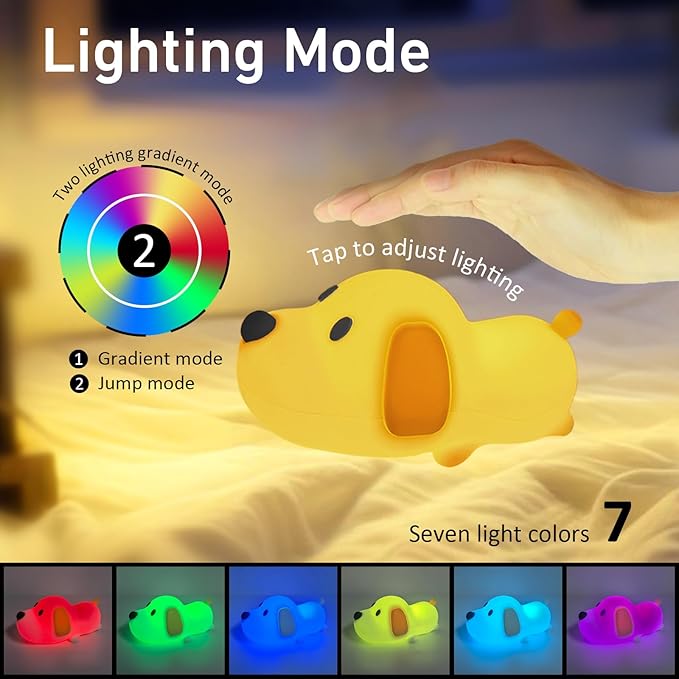 Cute Dog Night Light, Squishy Silicone Dog Lamp for Kids Dimmable Nursery Puppy Kawaii Lamps, Rechargeable Touch Control Night Light for Kids Adults Boys Girls, Used for Camping Room Decor