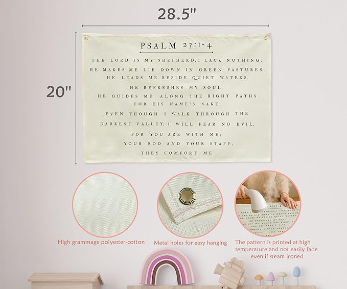 Psalm Christian Bible Verse Scripture Canvas Rectangular Banner-Flag Poster Wall Decor for Baby Boy Girl Kids,Nursery Above Crib Kids Room Bedroom Decor-Baby Shower Baptism Birthday Christmas Gift