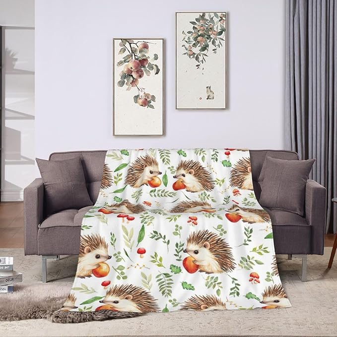 Hedgehog Blanket Cute Animal Throw Blanket Flannel Stuff Merch Cozy Decor Fleece Plush Fuzzy Warm Soft Lightweight Bedding Gifts for Hedgehog Lover Women Men Girl Boy Couch 80"X60"