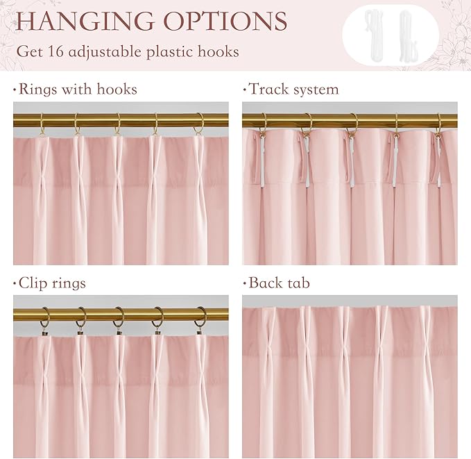 StangH Baby Pink Velvet Curtains for Girls Bedroom, Super Soft Pinch Pleat Bedroom Curtains & Drapes Solid Light Dimming Privacy Window Treatments for Nursery Dorm, W40 x L84, 2 Panels