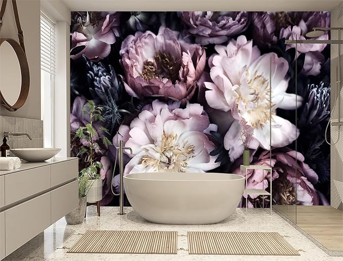 XMPMBM-Purple Peony Floral Fabric Wallpaper Living Room Bedroom Bathroom Wall Mural-W 132" X H 92"（93 Square Foot）